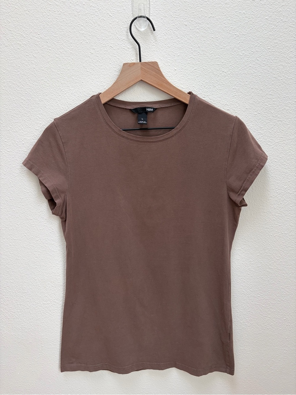 Crewneck Short Sleeve Tee Layering Minimalist Top Cotton Brown Taupe Size Large - Picture 2 of 6